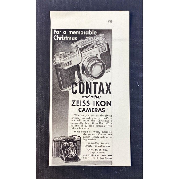 Carl Zeiss "Contax and Other Zeiss IKON Cameras for Xmas" Vintage Print Ad 1938 - Picture 3 of 3